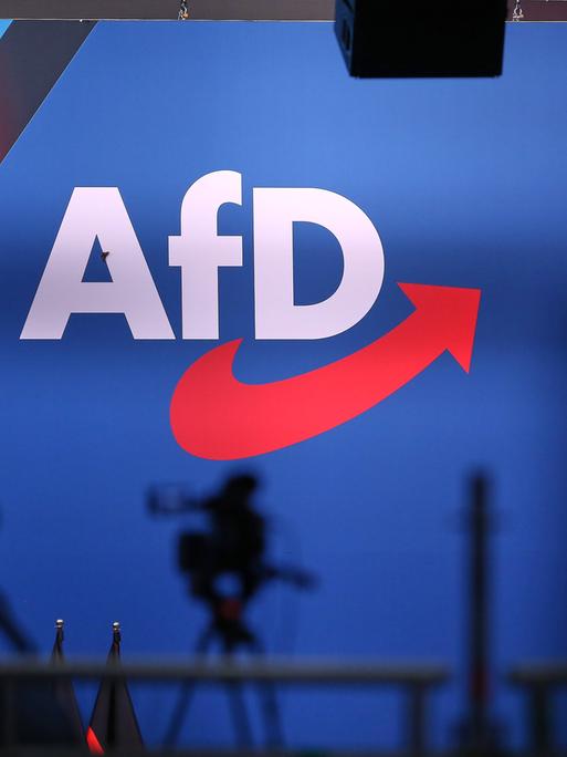 Das Logo der AfD beim Bundes-Partei-Tag 2025 in der Stadt Riese in dem Bundes-Land Sachsen 