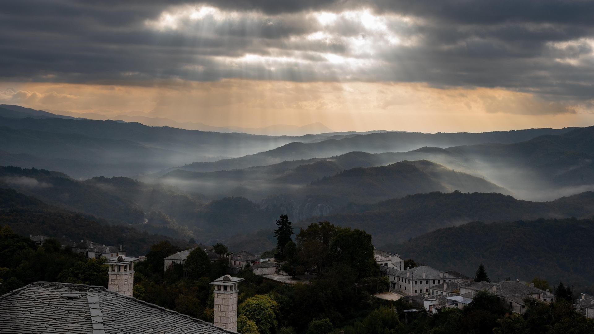 Traditional village of Vitsa in Central Zagori, Epirus region, in the Ioannina regional unit in Greece, Europe at sunrise