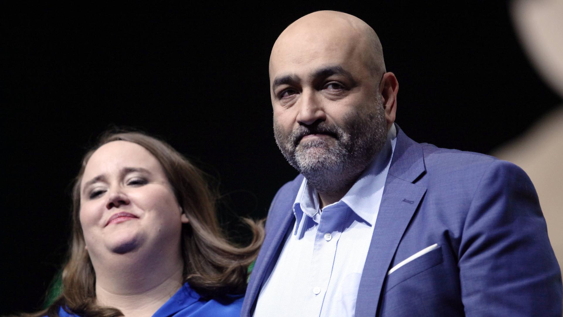 Grünen-Parteichefs Ricarda Lang und Omid Nouripour nach der Wiederwahl auf der 49. Bundesdelegiertenkonferenz der Partei Bündnis90/Die Grünen 