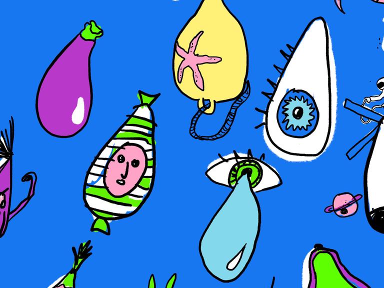 Illustration bunter doku drops vor blauem Hintergrund