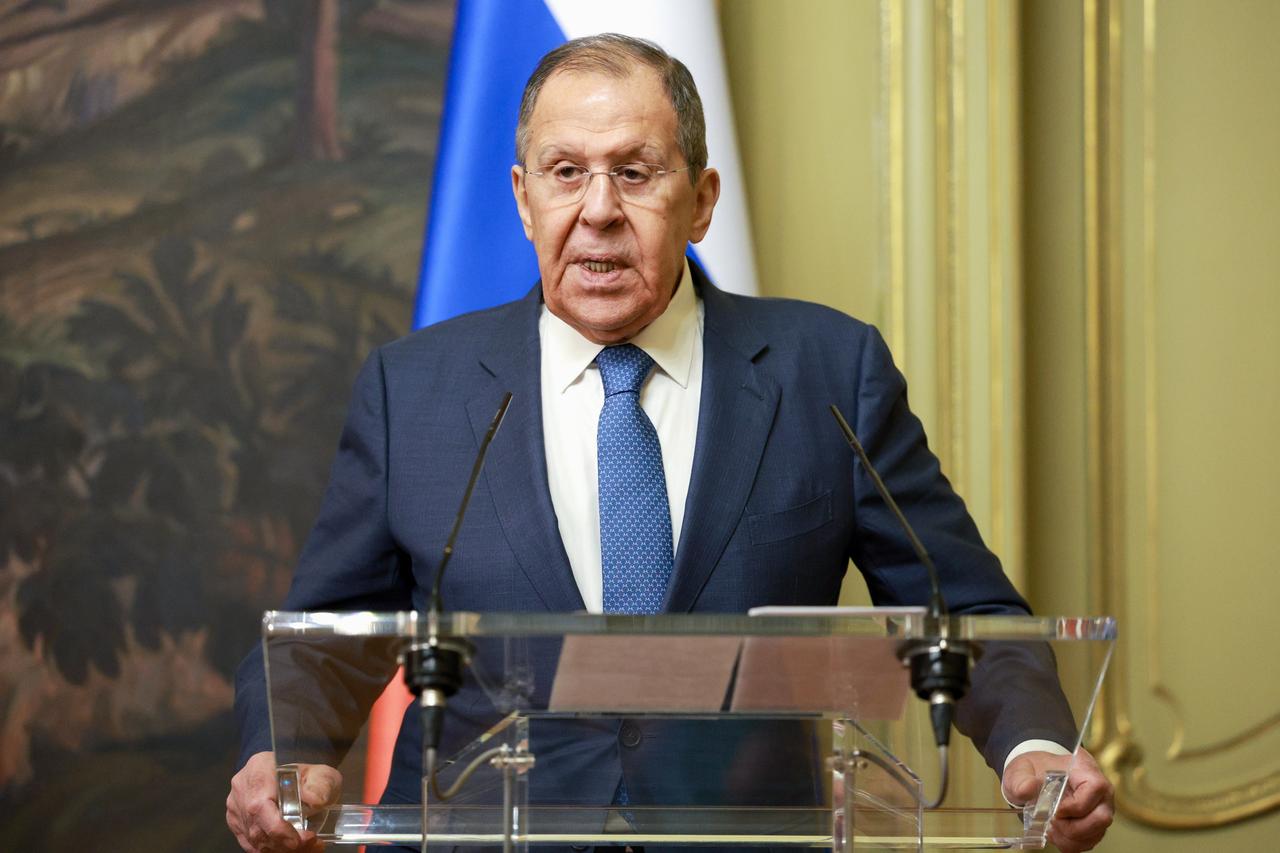 Der russische Außenminister Lawrow bei einer Pressekonferenz in seinem Amtssitz
