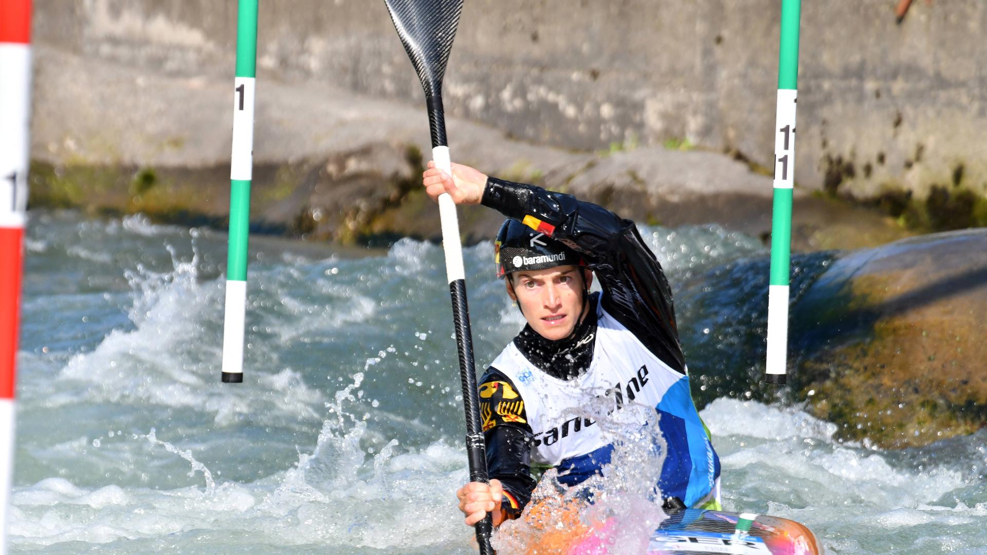 Kanuslalom-Olympiasiegerin Ricarda Funk im Einsatz beim Weltcup in Ljubljana