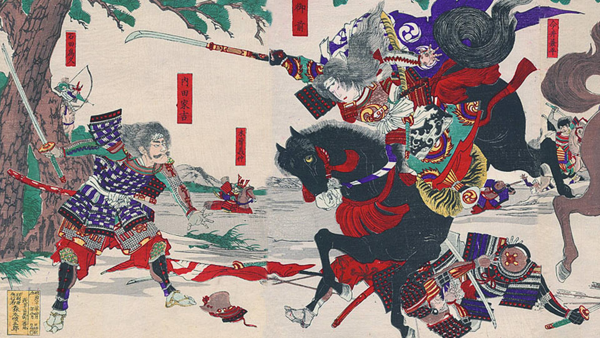 Japanisches Kunstwerk mit zwei Kriegern
