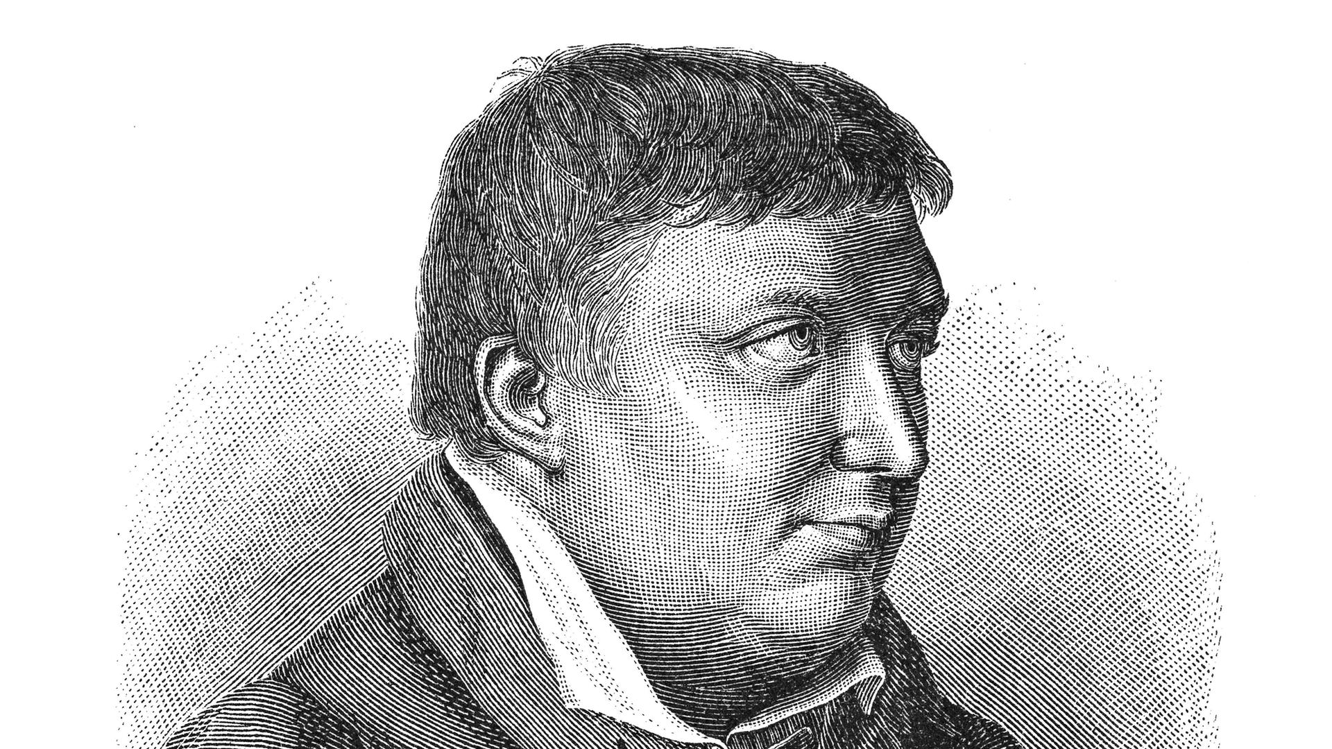 Porträt von Karl Wilhelm Friedrich von Schlegel auf einem Holzschnitt