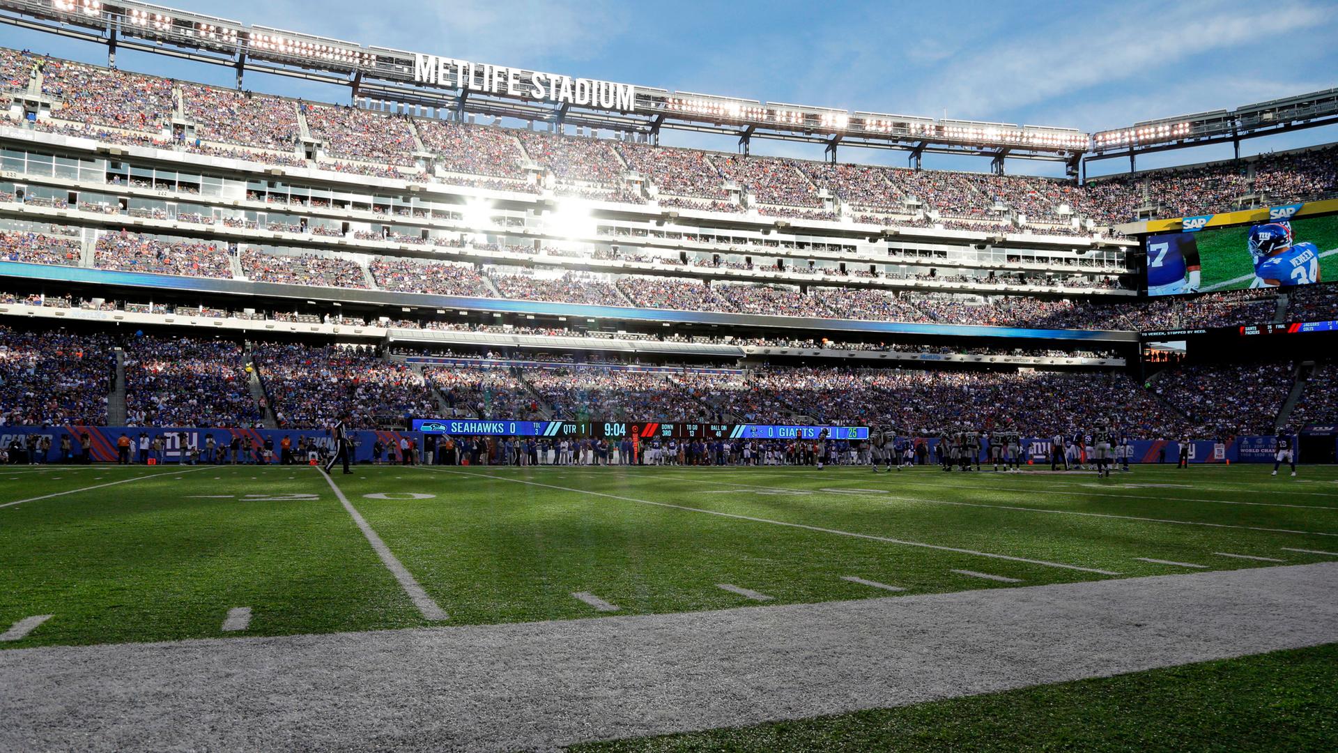 Das MetLife Stadium in New Jersey bei einem NFL-Spiel zwischen den New York Giants und den Seattle Seahawks.