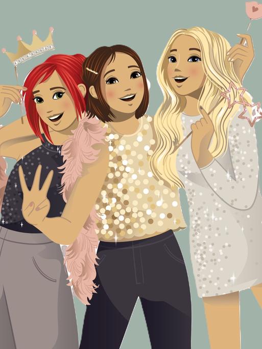 Die Illustration seigt die drei Ausrufezeichen, das sind die drei Detektivinnen Kim, Franzi und Marie.