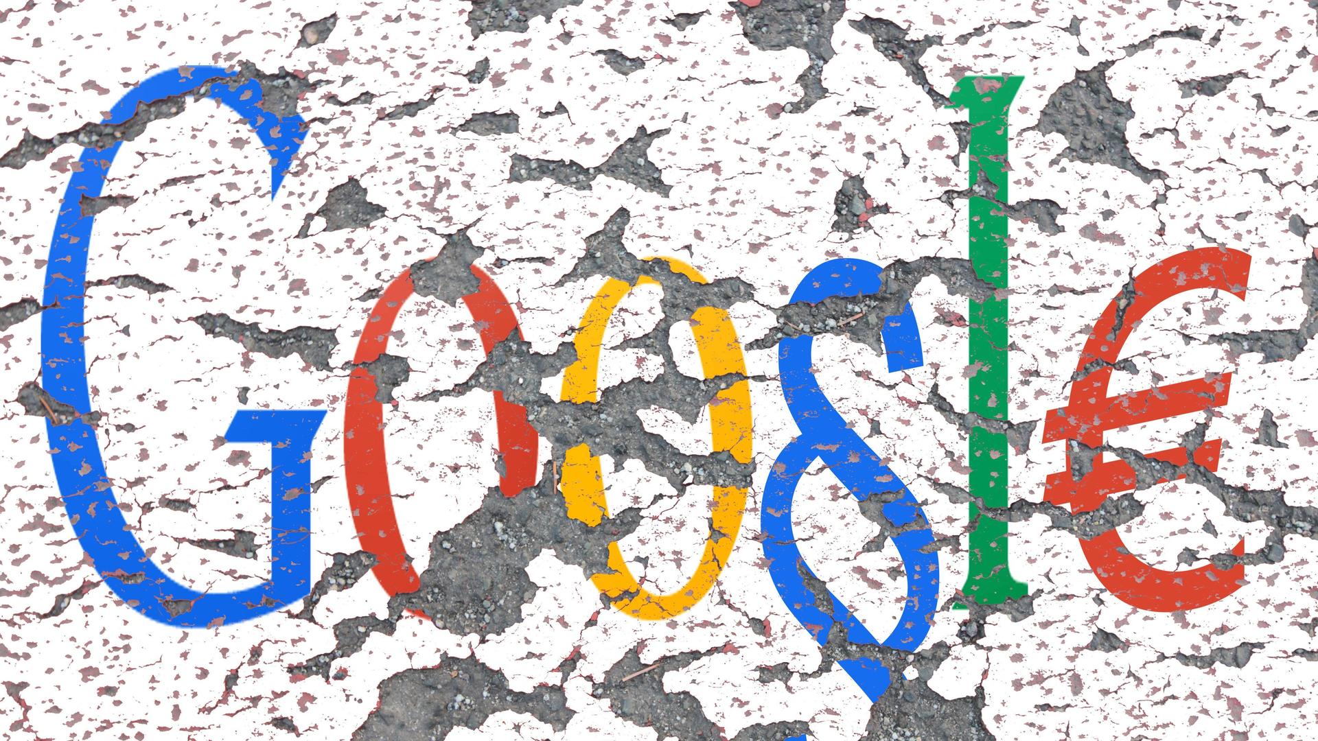 Erodierender Putz einer Wand mit der Aufschrift Google Erodierender Putz einer Wand mit der Aufschrift Google