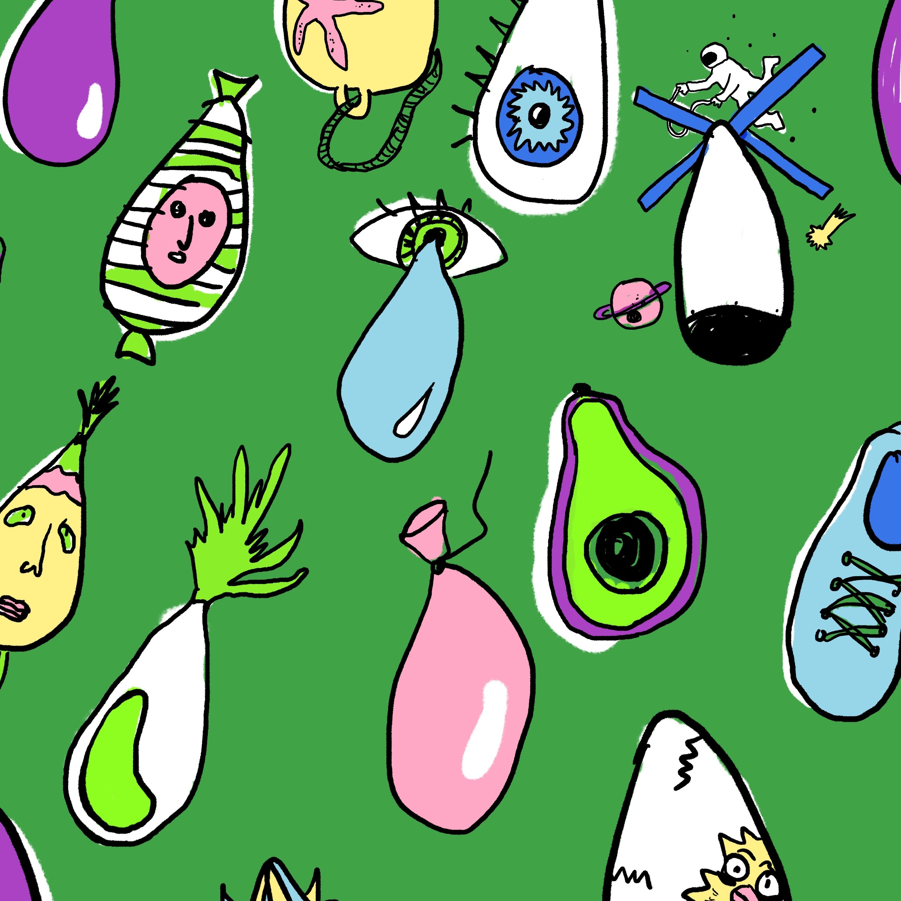 Illustration bunter doku drops vor grünem Hintergrund