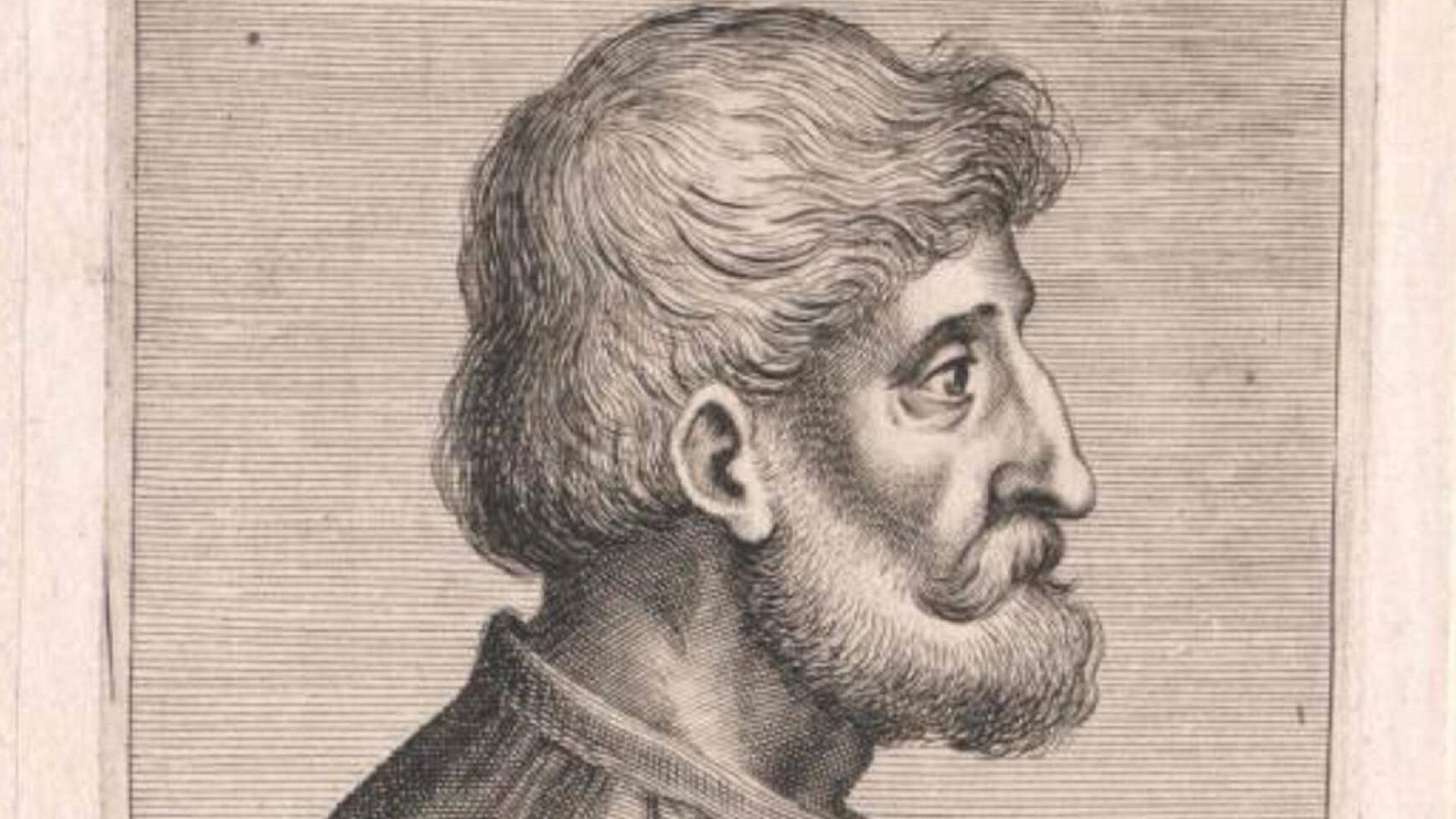 Der Maler Vittore Carpaccio auf einer undatierten Abbildung. Er ist im Profil abgebildet und schaut nach rechts aus dem Bild. Er trägt einen Vollbart.