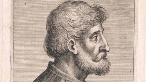 Der Maler Vittore Carpaccio auf einer undatierten Abbildung. Er ist im Profil abgebildet und schaut nach rechts aus dem Bild. Er trägt einen Vollbart.