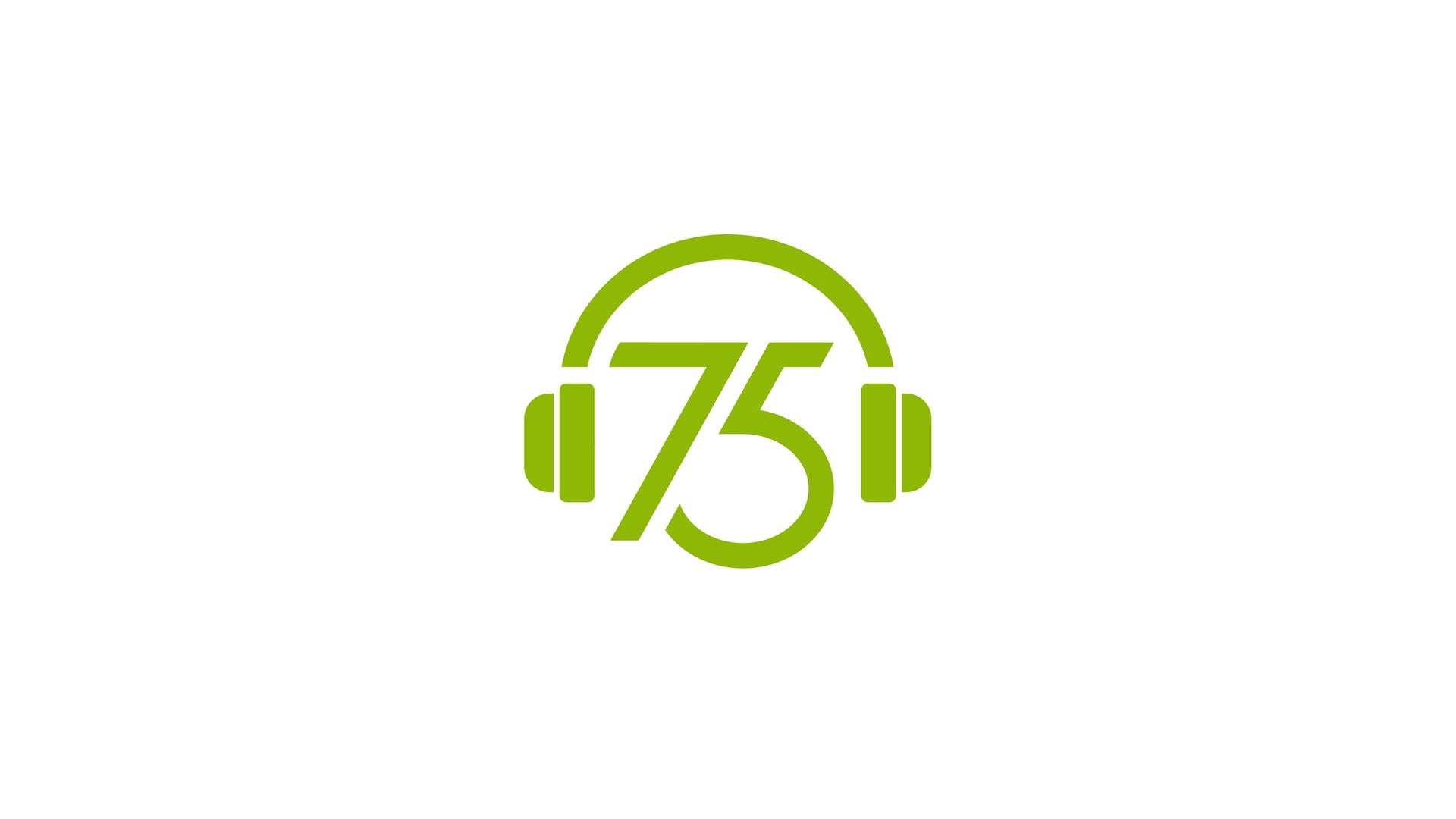 Logo von "Listening in 75 attempts": eine 75, darum herum ein Kopfhörer Logo von "Listening in 75 attempts": eine 75, darum herum ein Kopfhörer