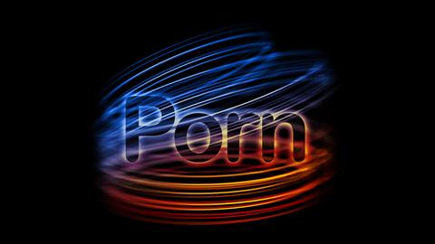 Das Wort "Porn" wird vor einem dunklen Hintergrund von farbig leuchtenden Linien umschlossen