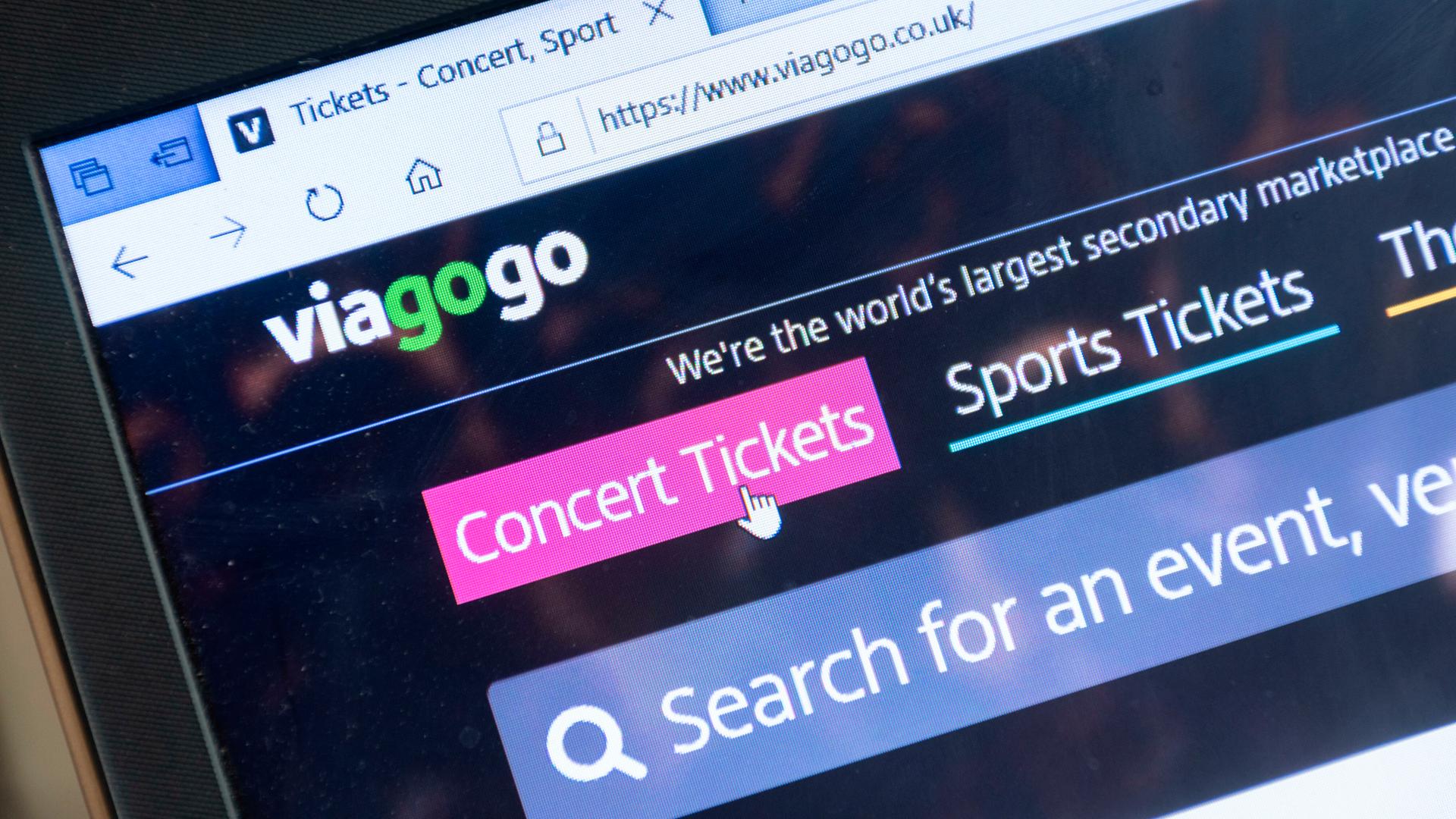 Das Suchfeld auf der Website des Ticket-Zweitmarkt-Anbieters Viagogo