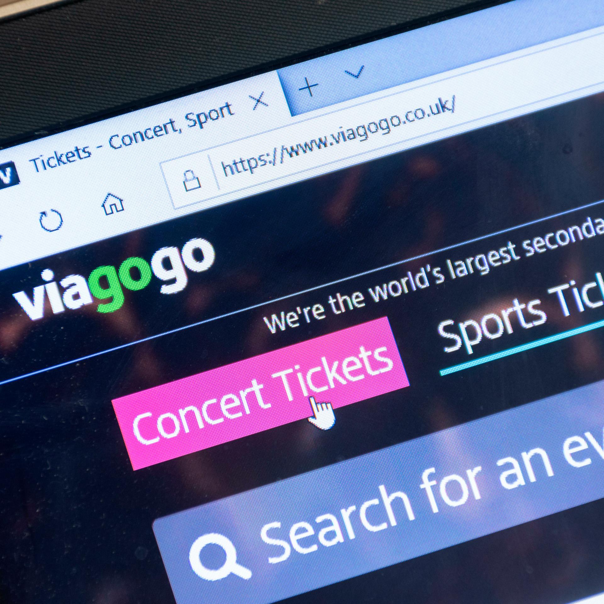 Das Suchfeld auf der Website des Ticket-Zweitmarkt-Anbieters Viagogo