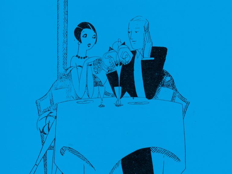 Illustration einer Hotelsituation in schwarz auf grünem Hintergrund. Illustration einer Hotelsituation in schwarz auf grünem Hintergrund.