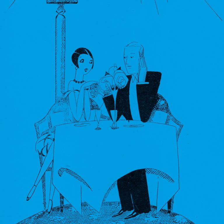 Illustration einer Hotelsituation in schwarz auf grünem Hintergrund. Illustration einer Hotelsituation in schwarz auf grünem Hintergrund.