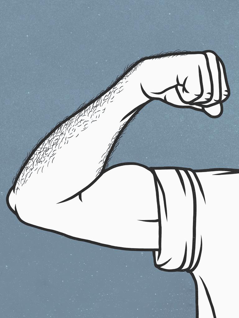 Eine Illustration zeigt einen Arm, der angespannt die Muskel spielen lässt.