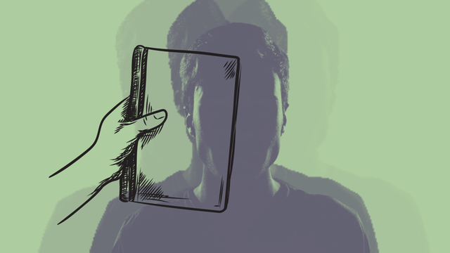 Thomas ehemals an ihn gefesselter Begleitung erklärt ihm seine Bestimmung.  Zu sehen: Eine Collage - Die Silouette eines jungen Mannes (grau mit grünem Hintergrund), davor eine Hand mit einem angedeuteten Heft in der Hand. 