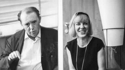 Der deutsche Schriftsteller Heinrich Böll und die österreichische Schriftstellerin Ingeborg Bachmann in einer Fotomontage nebeneinander