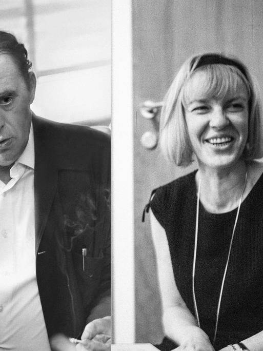Der deutsche Schriftsteller Heinrich Böll und die österreichische Schriftstellerin Ingeborg Bachmann in einer Fotomontage nebeneinander