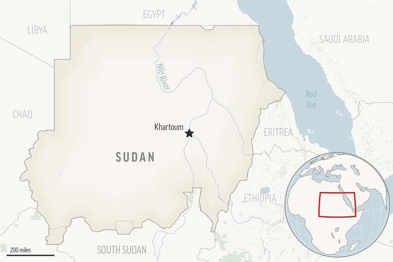Eine Karte des afrikanischen Staats Sudan mit seiner Hauptstadt Karthoum