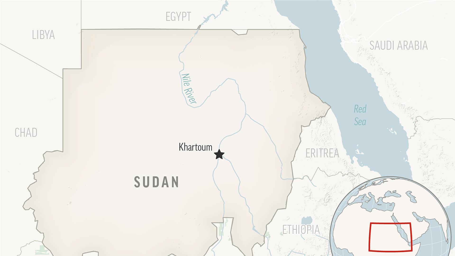 Eine Karte des afrikanischen Staats Sudan mit seiner Hauptstadt Karthum Eine Karte des afrikanischen Staats Sudan mit seiner Hauptstadt Karthum