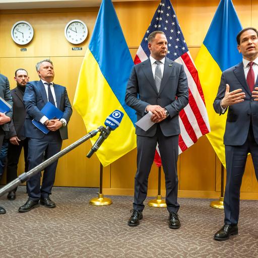 US-Außenminister Rubio und der ukrainische Unterhändler Yermak auf der Pressekonferenz nach Gesprächen zu einem sogenannten Friedensplan der USA in Genf