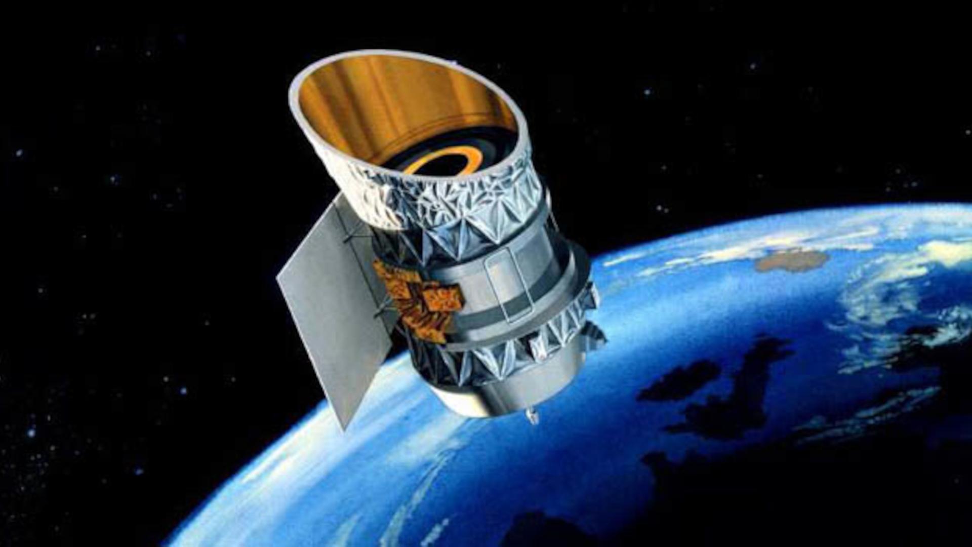 Der IRAS-Satellit im Weltall (Illustration von 1983)