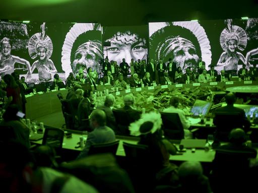 Politiker in einem Saal beim der Weltklimakonferenz in Belém in Brasilien Politiker in einem Saal beim der Weltklimakonferenz in Belém in Brasilien
