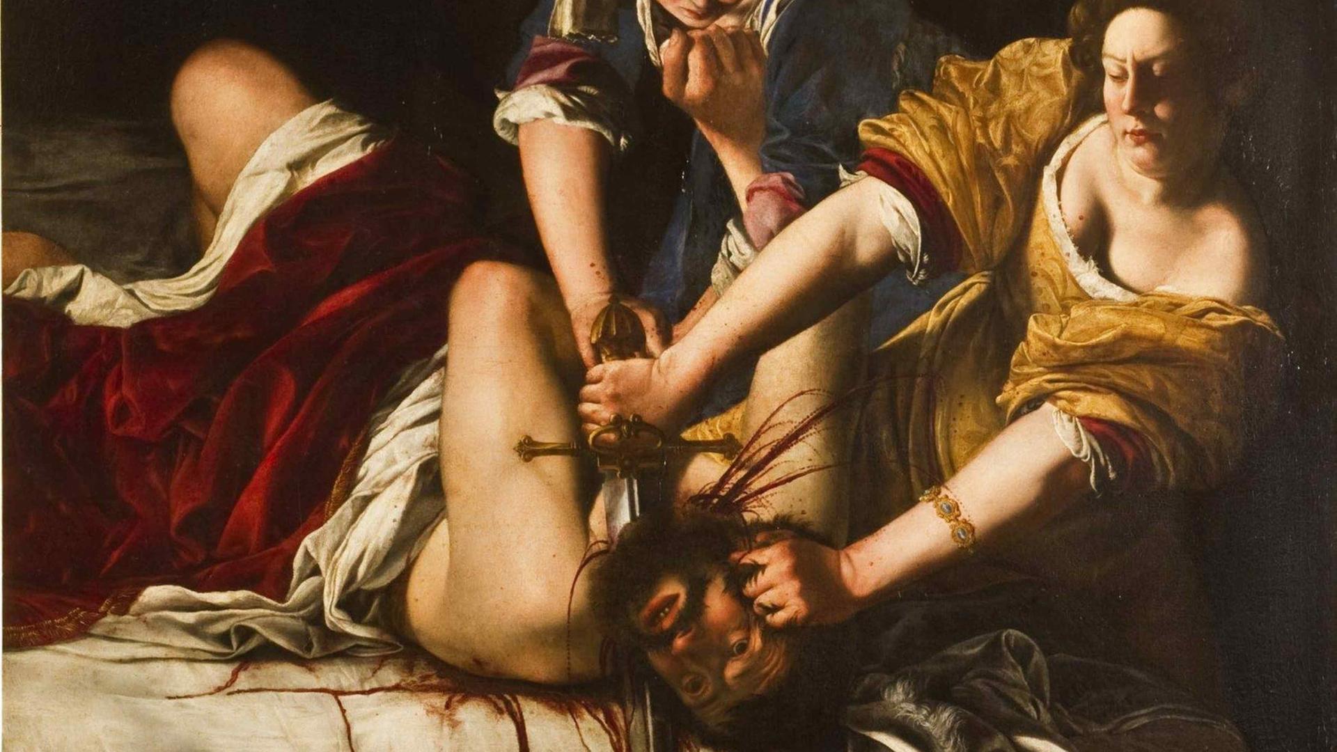Gemälde der barocken Malerin Artemisia Gentileschi (1593 - 1654): Judith enthauptet Holofernes.