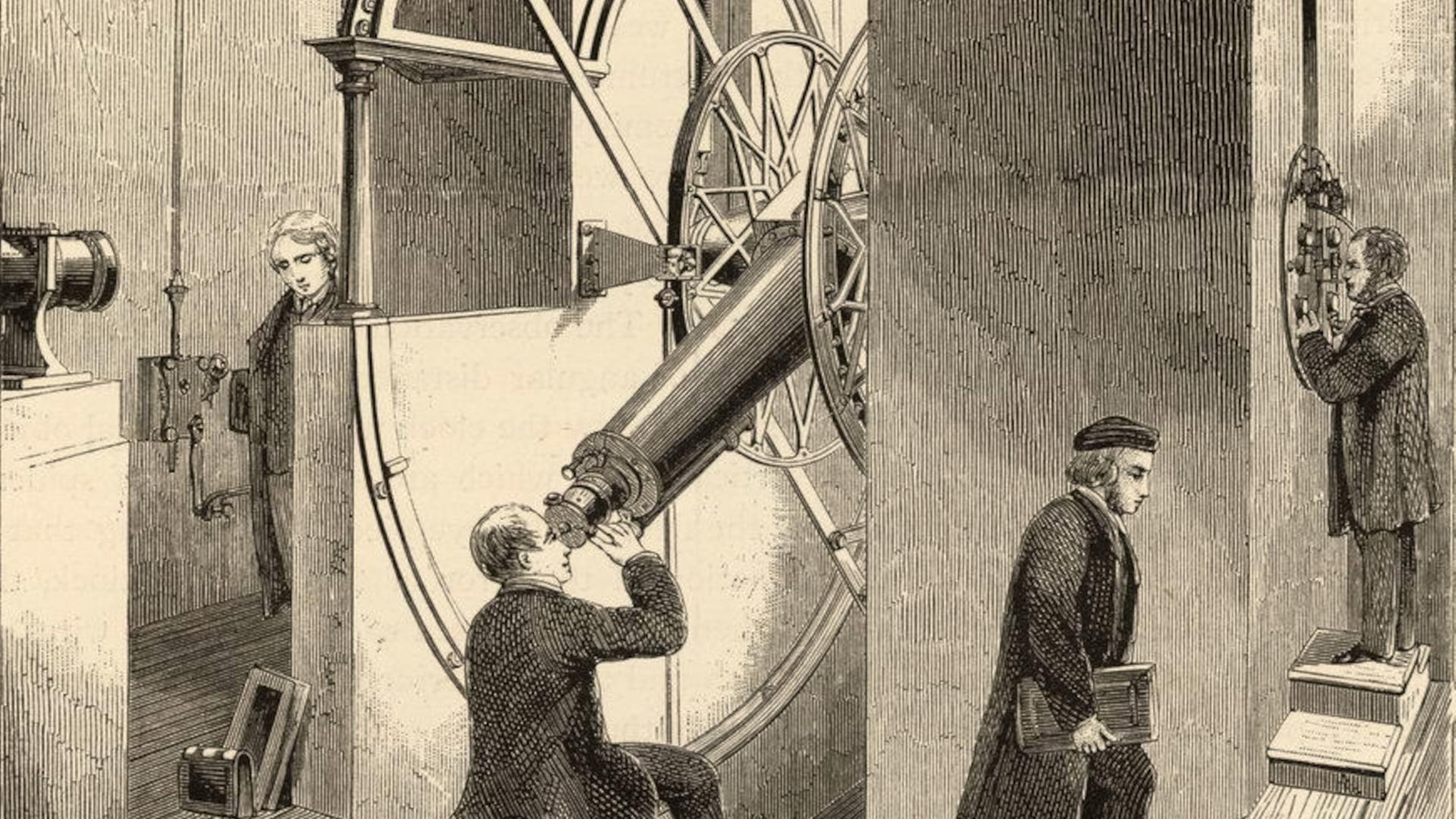 Zeichnung von historischen Beobachtungen am Meridiankreis des Observatoriums von Greenwich