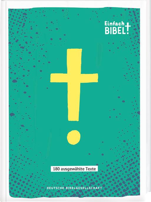 Die "Einfach Bibel" ist türkis mit einem gelben Kreuz.