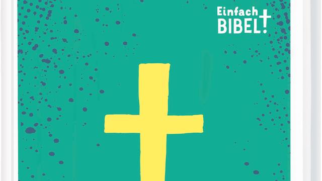 Die "Einfach Bibel" ist türkis mit einem gelben Kreuz.