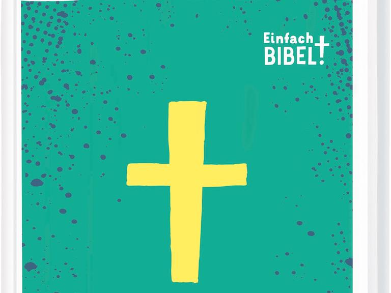 Die "Einfach Bibel" ist türkis mit einem gelben Kreuz.