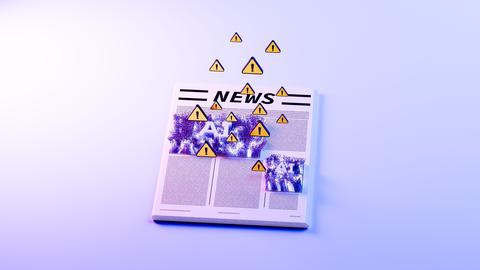 Illustration einer Tageszeitung mit dem Titel "News". Über ihr schwirren Warndreiecke mit Ausrufungszeichen.