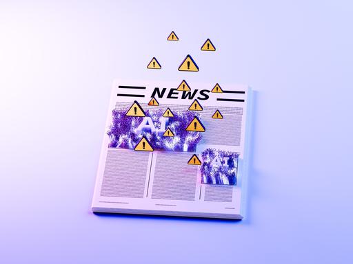 Illustration einer Tageszeitung mit dem Titel "News". Über ihr schwirren Warndreiecke mit Ausrufungszeichen. Illustration einer Tageszeitung mit dem Titel "News". Über ihr schwirren Warndreiecke mit Ausrufungszeichen.