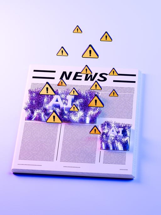 Illustration einer Tageszeitung mit dem Titel "News". Über ihr schwirren Warndreiecke mit Ausrufungszeichen. Illustration einer Tageszeitung mit dem Titel "News". Über ihr schwirren Warndreiecke mit Ausrufungszeichen.