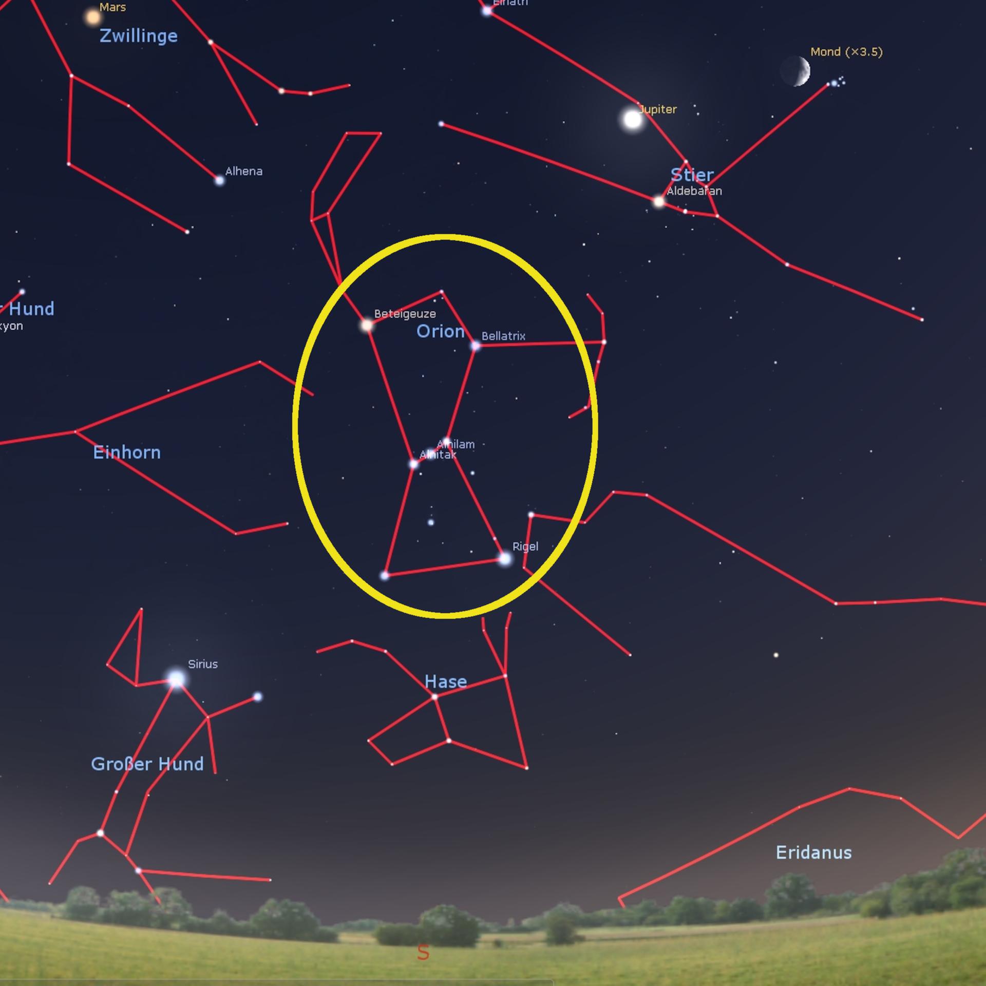 Schönste Winterfigur - Der Mond und der eiskalte Orion