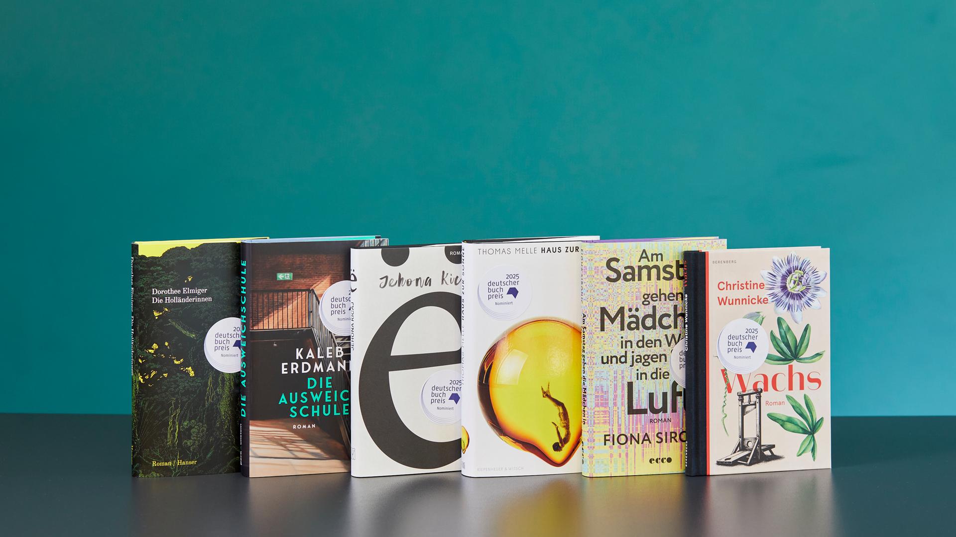 Die Werke auf der Shortlist 2025: Dorothee Elmiger: „Die Holländerinnen“. Kaleb Erdmann: „Die Ausweichschule“. Jehona Kicaj: „ë“. Thomas Melle: „Haus zur Sonne“. Fiona Sironic: „Am Samstag gehen die Mädchen in den Wald und jagen Sachen in die Luft“. Christine Wunnicke: „Wachs“.