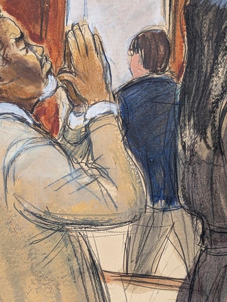 In dieser Zeichnung aus dem Gerichtssaal reagiert Sean "Diddy" Combs auf das Urteil der Geschworenen. Es gab: Dreimal unschuldig und zweimal schuldig. 