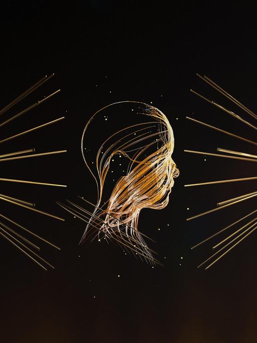 Graphische Darstellung: Futuristische Vernetzung im menschlichen Gehirn mit künstlicher intelligenz.