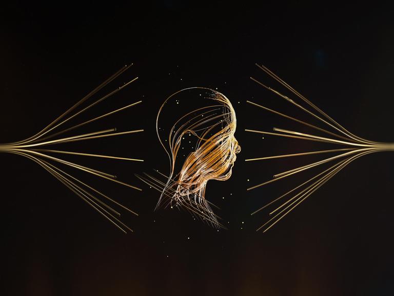 Graphische Darstellung: Futuristische Vernetzung im menschlichen Gehirn mit künstlicher intelligenz.