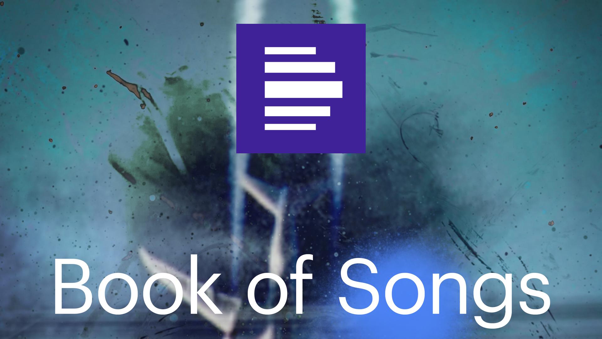 Das Podcast Cover Book of Songs zeigt ein verschwommenes Flugzeug auf blauem Hintergrund mit dem Senderlogo. 