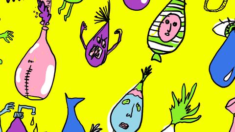 Illustration bunter doku drops vor gelbem Hintergrund.