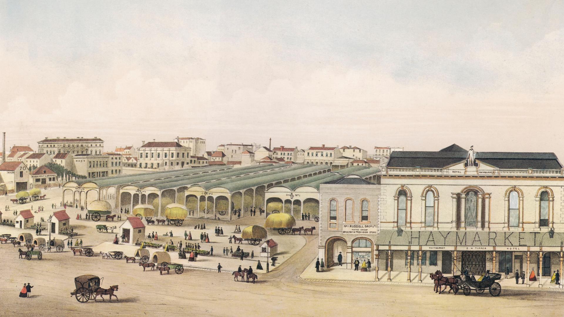 Der "Eastern Market" um 1850 im australischen Melbourne. 