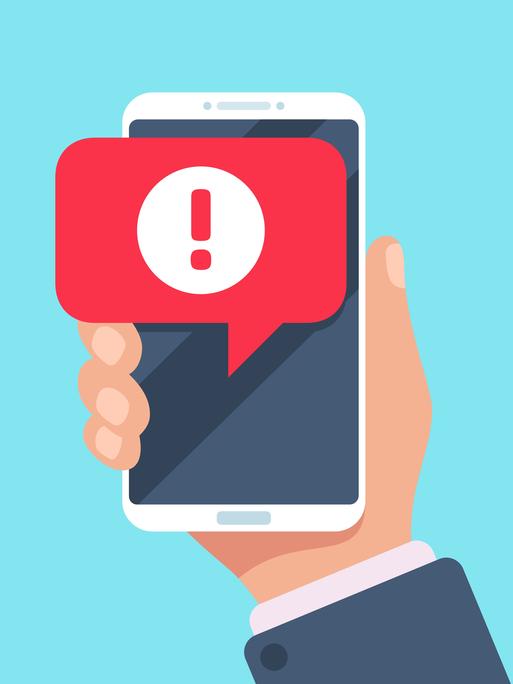Illustration eines Smartphones mit Alarmmeldung.