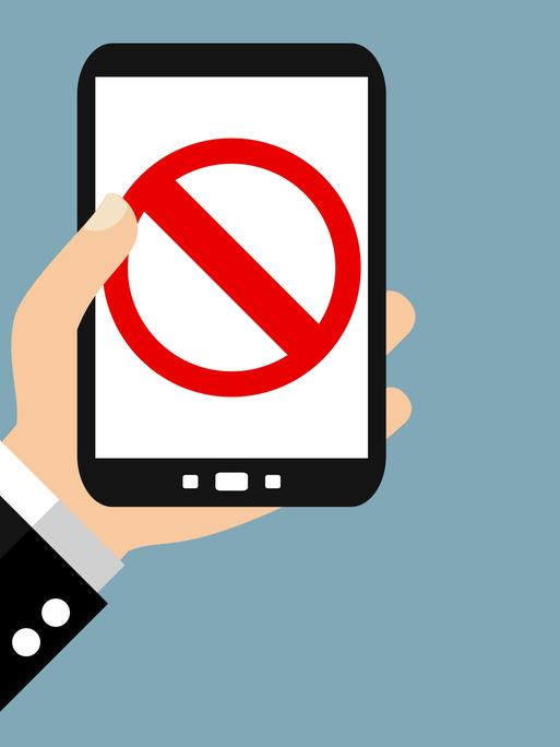 Blocked or illegal content on smartphone - Flat Design banner, Hand holding smartphone - Forbidden, No Access or Illegal Content, Hand holding smartphone - Forbidden, No Access or Illegal Content, 03.02.2022, Copyright: xkeportx Panthermedia31102163.jpg