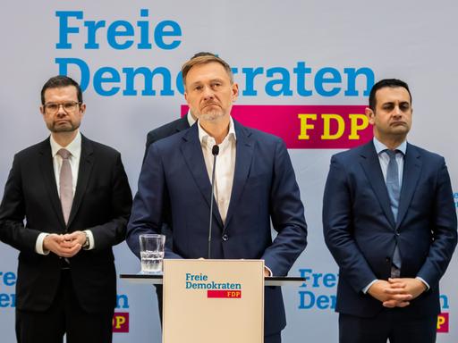 Christian Lindner, Marco Buschmann, Bijan Djir-Sarai (FDP) am 7.11.2024