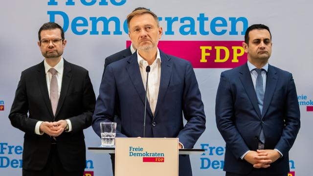 Christian Lindner, Marco Buschmann, Bijan Djir-Sarai (FDP) am 7.11.2024