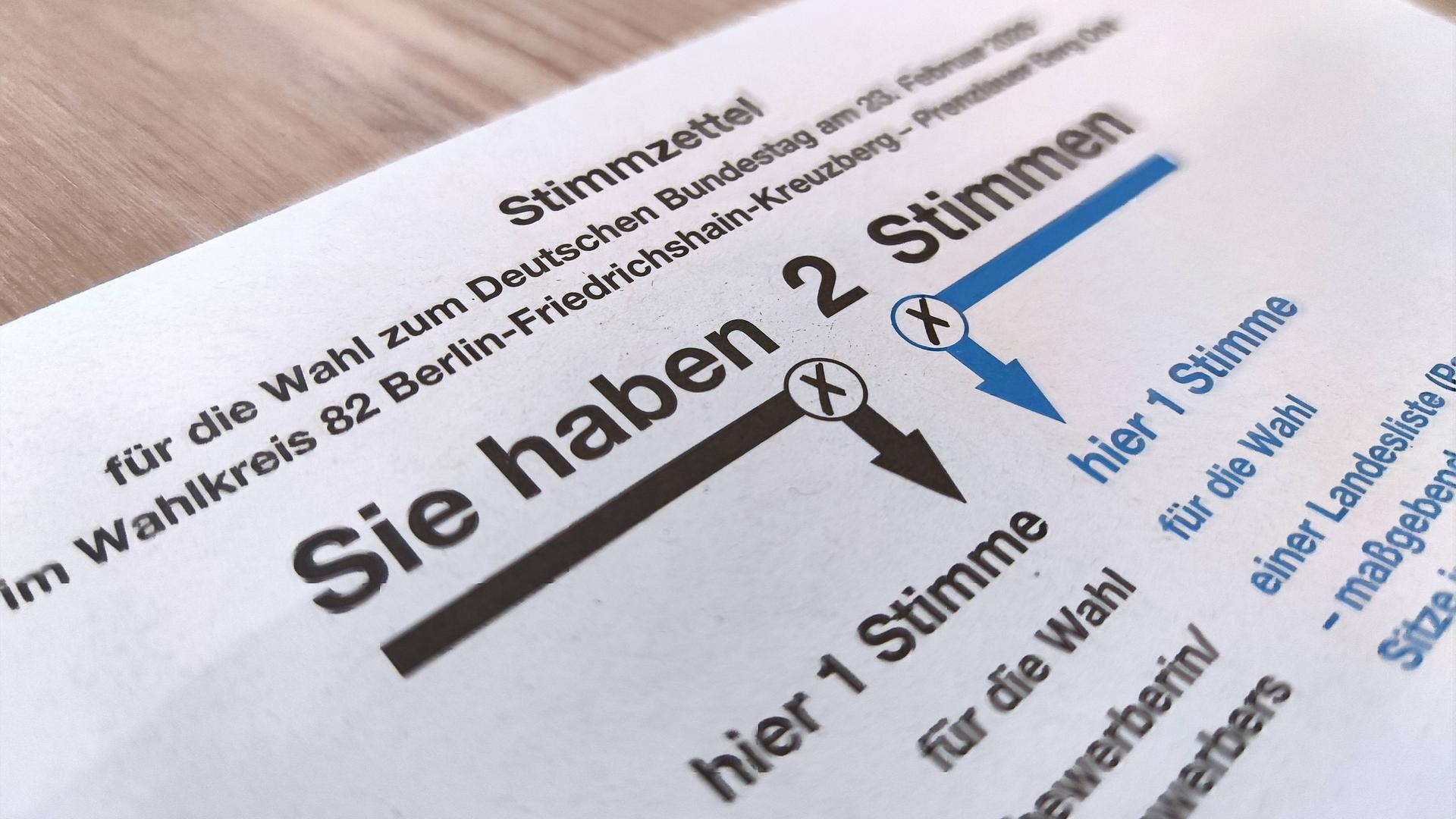 Auf einem Tisch liegt der Wahlzettel zur Bundestagswahl 2025 Auf einem Tisch liegt der Wahlzettel zur Bundestagswahl 2025